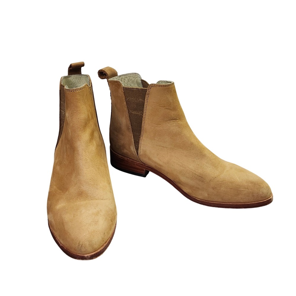 Nisolo Tan Nubuck Leather Chelsea Ankle Classic Boots Boho‎  Stacked Heel L 7.5